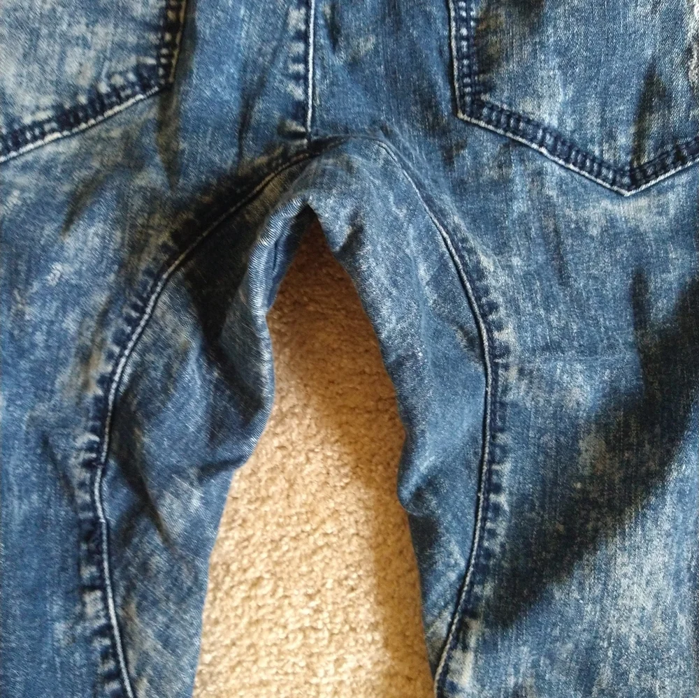 Smoke Rise Jeans Men'38x30 Slim Tapered Fit Distressed Blue Elastic Waist Ham‎